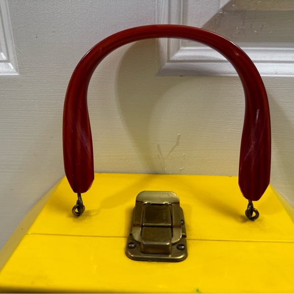 Vintage wooden purse embroidered crewel mushrooms retro mod funky - Picture 4 of 12